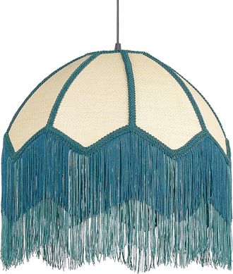 Beliani L&aacute;mpara De Techo Azul Natural 192 Cm Campana Papel Poli&eacute;ster Borlas Flecos Milagro