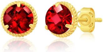 MAX + STONE 14k Yellow or White Gold 6mm Roped Halo Gemstone Round Stud Earrings