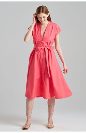 Natori TECHNO POPLIN Tie Front Dress in Coral at Nordstrom, Size X-Small