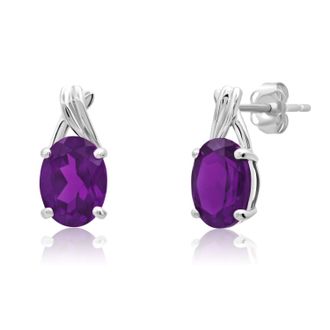MAX + STONE 14k Yellow or White Gold 8x6mm Gemstone Twist Oval Drop Stud Earrings
