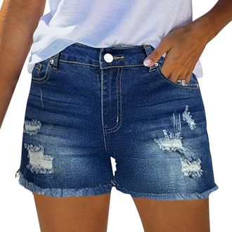 Generic Womens High Waisted Ripped Denim Shorts Womens Summer Denim Shorts Beach Vacation Clothes Summer Fashion Short Frayed Raw Hem Short Pockets Hot Pants 