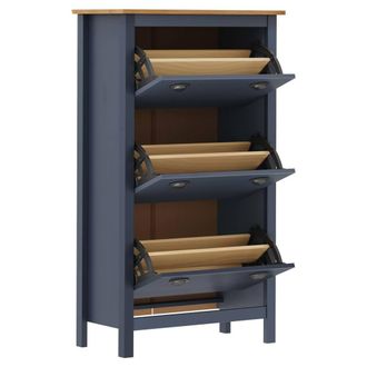 Berkfield Home Shoe Cabinet Hill Grey 72x35x124 cm Solid Pine Wood in Dark Navy | Size: 72 x 35 x 124 cm