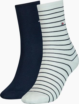 Tommy Hilfiger Womens 2-Pack Small Stripe Womens Socks, White/Navy - Size: 2/2.5/5/4.5/4/3.5/3