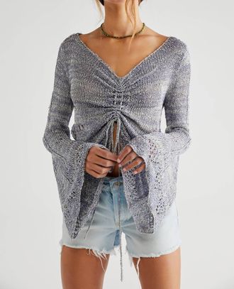 Free People Zinnia V-Neck Long Sleeve Top In Silver Springs