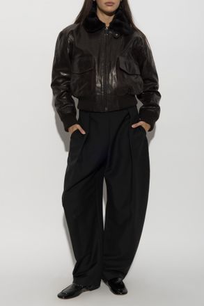 Victoria Beckham Leather Jacket With A Fur Collar, Womens, Brown