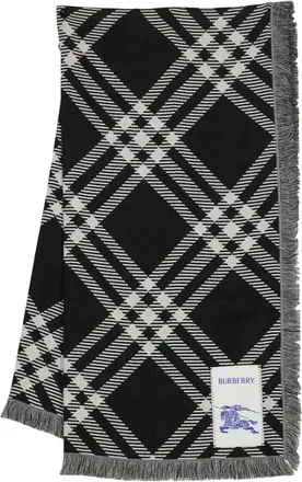 Burberry Womens Tri Bar Scarf - Burberry Wool Black Accessories