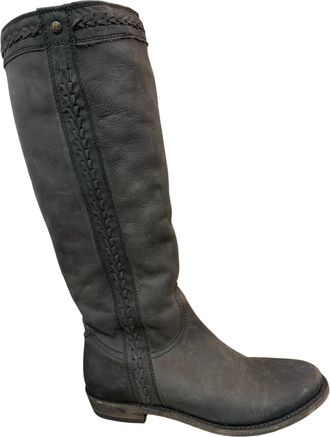 Liberty Black Womens Tall Braided Leather Boots In Stone Wash