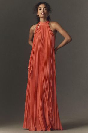 BHLDN Rosie Mock-Neck Pleated Chiffon Maxi Dress