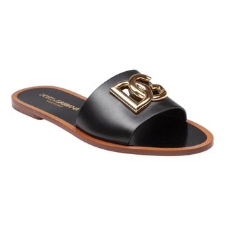 Dolce & Gabbana Ciabatta Flat in Pelle di Vitello - Dames - Sandalen - Zwart - 36 EU - Leer - Schoenen