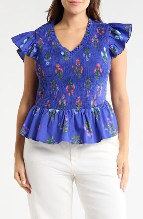 Sugarlips Clemen Floral Print Top in Navy at Nordstrom, Size 3 X