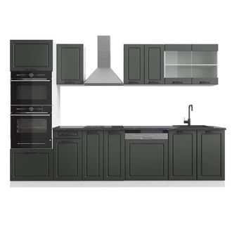 Vicco Mueble De Cocina R-line, Antracita Casa De Campo/blanco, 300 Cm Con Armario Alto, Et Antracita