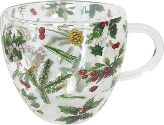Ambiente Teetasse Tasse Mug für Heissgetränke Glas doppelwandig 0,2L Serie Winter greenery Weihnachten Zweige Ilex Stechpalme ab 11,20 €