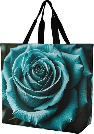 Generic Teal Gray Rose Shoulder Bag Lightweight Carry Bag Handle Tote Bags For Camping Ladies Daily Use