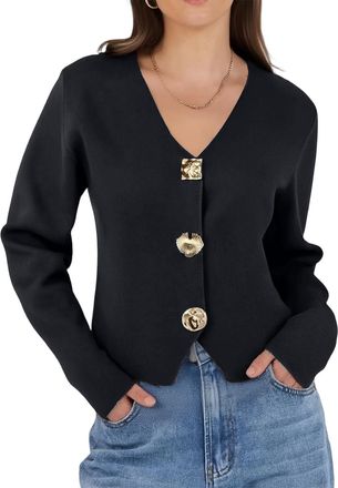 Generic Womens Buttons for Cardigans Long Sleeve Slim Fit V Neck Top Modern Layering Blouse for Casual Soft Open Front Knitted Jumper Workwear Cardigan Office