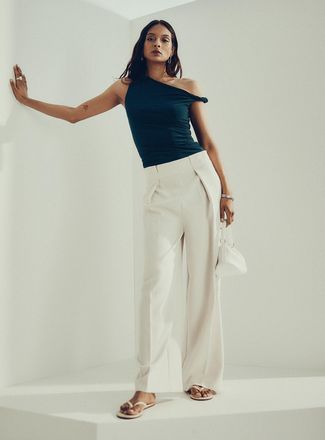 Icone Womens Sewn-pleat waist ultra-wide pant