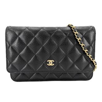Chanel Matelasse Black Grained Calfskin Chain/Shoulder Wallet (Pre-Owned)