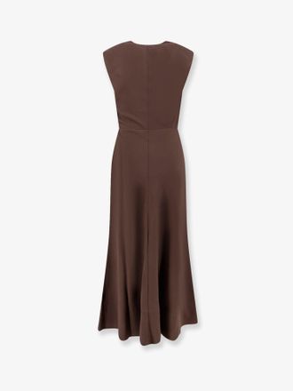 Brunello Cucinelli Womens Flared Virgin Wool Twill Dress Brown