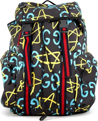 Gucci Black Multi-Color Nylon Canvas Backpack Handbag (Pre-Owned)