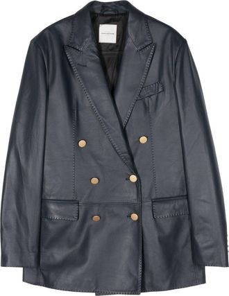 Tagliatore Josie double-breasted leather blazer - women - Acetate/Lambskin/Cupro - 46 - Blue