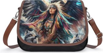 Generic Native Indian U.S. Beauty Crossbody Bag Womens Handbag PU Message Bags Shoulder Purse with Adjustable Strap