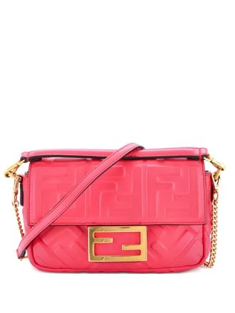 Fendi Baguette NM Bag Zucca Embossed Leather Mini crossbody bag - Roze