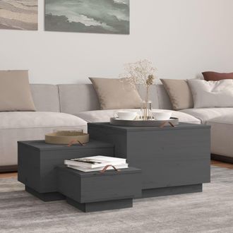 Berkfield Home Storage Boxes with Lids 3 pcs Grey Solid Wood Pine