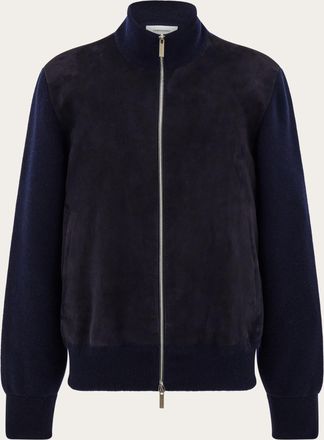 Ferragamo Men Suede blouson with knitted details Blue