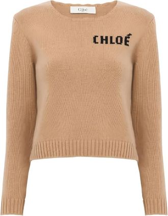 Chlo&eacute; Trui met ronde hals - Dames - Ronde hals truien - Bruin - S - Wol - Truien & Vesten