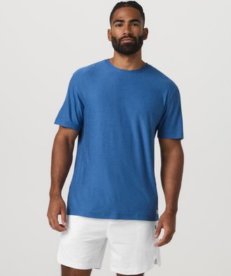 Vuori Clothing Short Sleeve Strato Tech T-Shirt - Relaxed Fit | Court Blue Heather | XS, Size Extra Small
