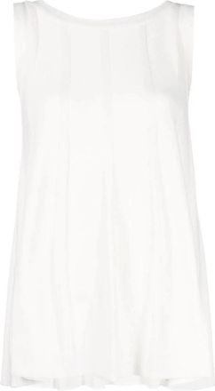 Malo Witte Flared Ribs Casual Blouse - Dames - Tops zonder mouwen - Wit - XS - Katoen - Tops