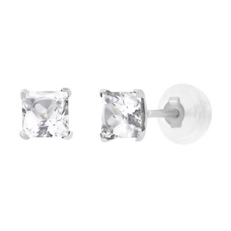 MAX + STONE 14k Yellow or White Gold 4mm Square Princess Cut Gemstone Stud Earrings
