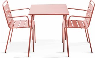 Oviala Conjunto mesa de jard&iacute;n cuadrada y 2 sillas de acero arcilla