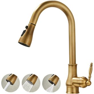 OEM Grifo De Cocina Antiguo, Grifo Mezclador Extra&iacute;ble Con Rociador, Grifo De Cocina De Lat&oacute;n, Grifo De Fregadero Con Palanca Ajustable Giratoria De 360&deg; 