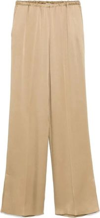 Forte_Forte Satijnen Rechte Broek - Dames - Wijde Broeken - Beige - M - Satijn - Broeken