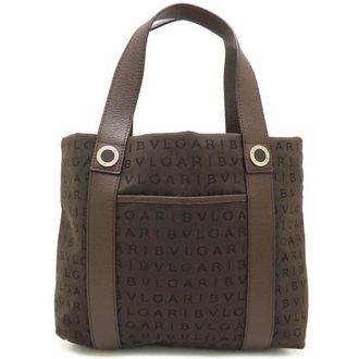Bulgari Brown Canvas Leather Handbag Tote Bag (Pre-Owned)