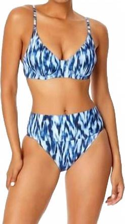 Anne Cole Tie Dye Ikat Elongated Triangle Underwire Bikini Swim Top In Blue And White