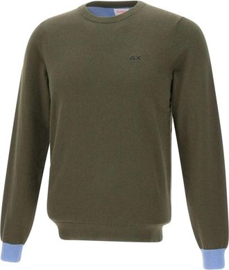 Sun 68 Elbow-Patch Crewneck - Heren - Ronde hals truien - Groen - 3XL - Katoen - Truien & Vesten