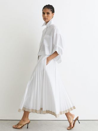 Reiss Pleated Belted Midi Skirt With Cotton, 14