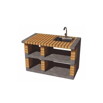 Movelar M&oacute;dulo De Caballete Lateral Pan America Con Lavabo Y Grifo Para Barbacoa De Obra Prefabricada (gris, Naranja - 120 X 70 X 70 Cm) - Uso En Exteriores -