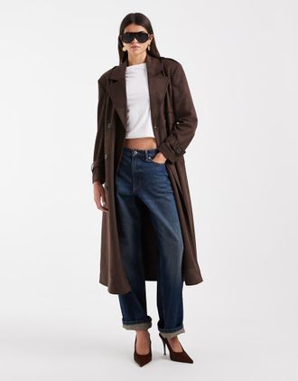 Only Trench in camoscio sintetico color marrone cioccolato