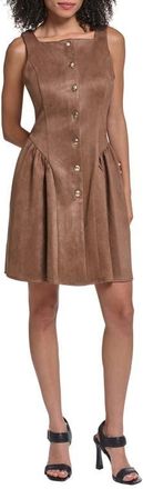 Karl Lagerfeld Faux Sude Fit & Flare Dress in Cappuccino at Nordstrom, Size 12