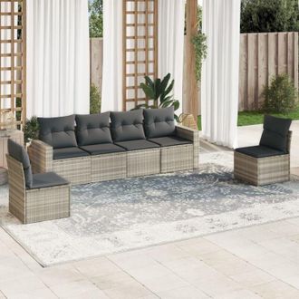 vidaXL Vidaxl - Set De Sof&aacute;s De Jard&iacute;n 6 Pzas Y Cojines Rat&aacute;n Sint&eacute;tico Gris