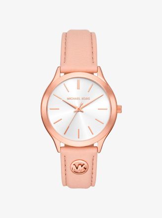 Michael Kors Slim Runway Rose Gold-Tone and Leather Watch