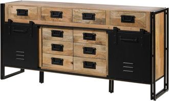 Massivmoebel24 Credenza in legno di Mango 195x45x90 laccato chiaro naturale / ferro neroBLACKBURN 109