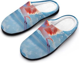 Generic Flamingo Flying Over Lake Mens House Slippers Memory Foam Washable Cotton Slip on Home Shoes