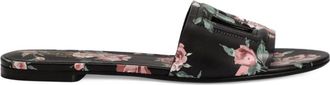 Dolce & Gabbana Platte Slippers van Kalfsleer met Rozenprint - Dames - Sandalen - Zwart - 40 EU - Leer - Schoenen