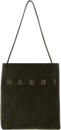 Marni Bottle Green Suede Small Museo Shoulder Bag Cigar Exterior: Bovine Leather Clutch
