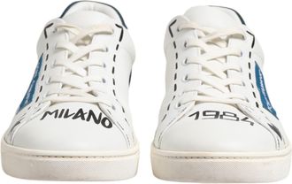 Dolce & Gabbana White Leather Printed Low Top Sneakers Mens Shoes (Pre-Owned)