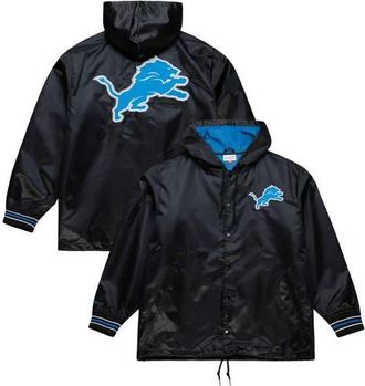 Mitchell & Ness Mens Mitchell & Ness Black Detroit Lions Downtown Satin Full-Snap Hooded Jacket at Nordstrom, Size Xx-Large