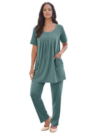 Roaman's Plus Size Two Pocket Soft Knit Swing Tunic in Cool Sage at Nordstrom, Size Medium